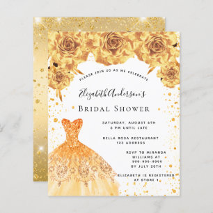 Bridal Shower gold dress floral invitation