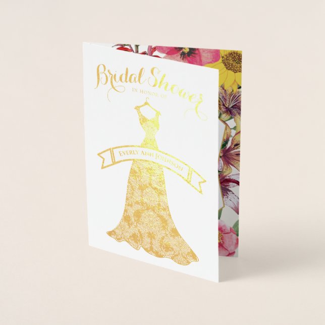 Bridal Shower Gold Foil and Floral Card (Front)