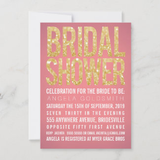 Bridal Shower Gold Glitter Coral Party Invitation