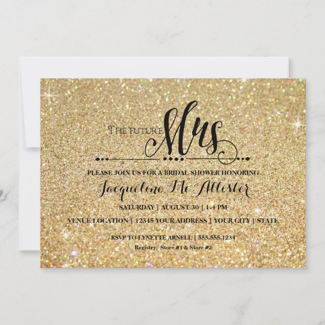 Bridal Shower Gold Glitter Future Mrs. Modern Fab Invitation (Front)