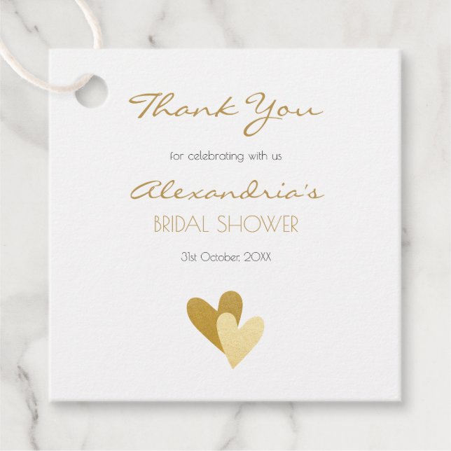 Bridal Shower Gold Hearts Favour Tags (Front)