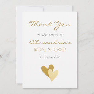 Bridal Shower Gold Hearts Thank You Card