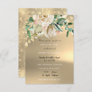 Bridal Shower Gold Mint Paint Flower Watercolor Invitation