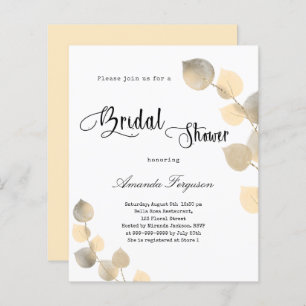 Bridal Shower golden eucalyptus budget invitation