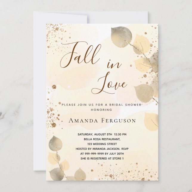 Bridal Shower golden eucalyptus glitter fall  Invitation (Front)