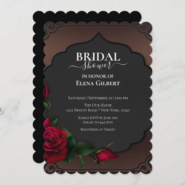 Bridal Shower Gothic Red Roses Invitation (Front/Back)