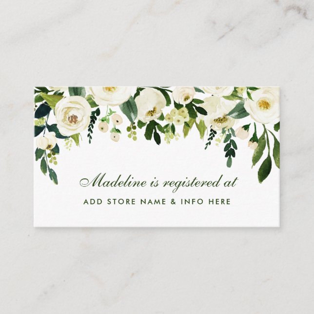 Bridal Shower Green Floral Registry Insert Card (Front)