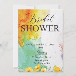 Bridal Shower, green. orange watercolor Invitation