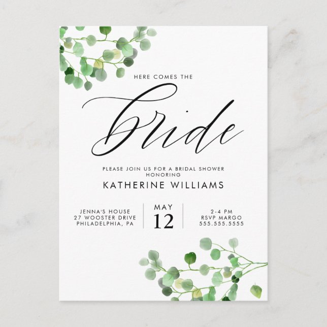 BRIDAL SHOWER | Green Watercolor Floral Postcard (Front)