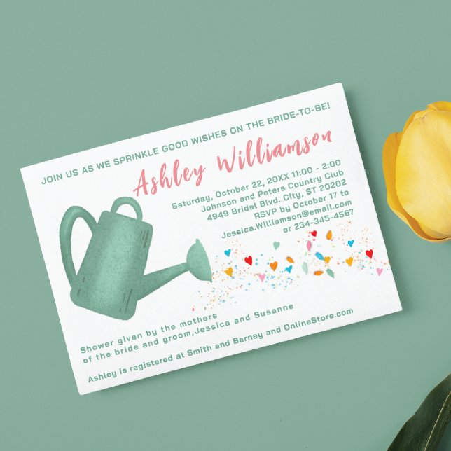 Bridal Shower Green Watering Can Hearts Invitation (Creator Uploaded)