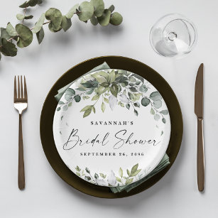 Bridal Shower Greenery Elegant Eucalyptus Boho Paper Plate
