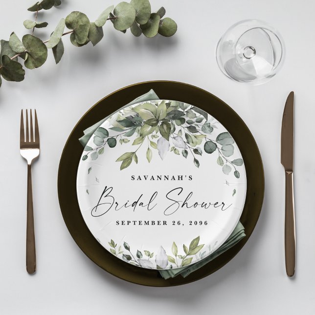 Bridal Shower Greenery Elegant Eucalyptus Boho Paper Plate (Creator Uploaded)