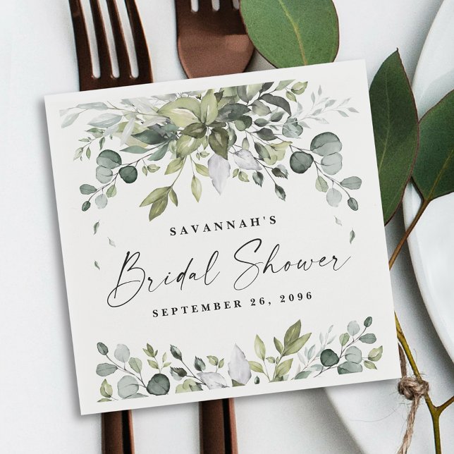 Bridal Shower Greenery Elegant Watercolor Bohemian Napkin (Creator Uploaded)