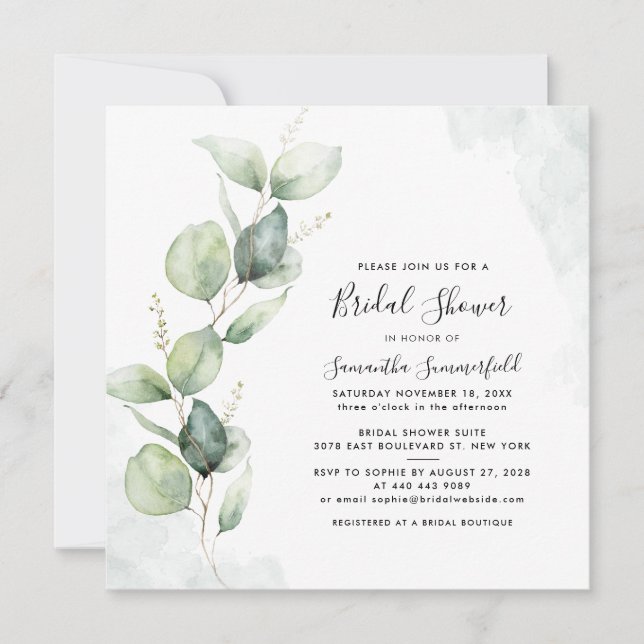 Bridal Shower Greenery Eucalyptus Blush Invitation (Front)