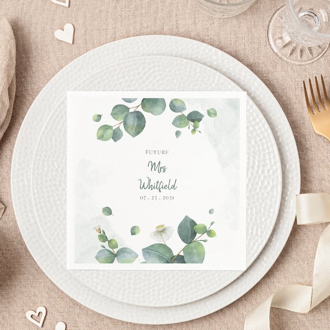 Bridal Shower Greenery Eucalyptus Future Mrs Paper Napkin (Eucalyptus Greenery Script Bridal Shower Paper Napkin)