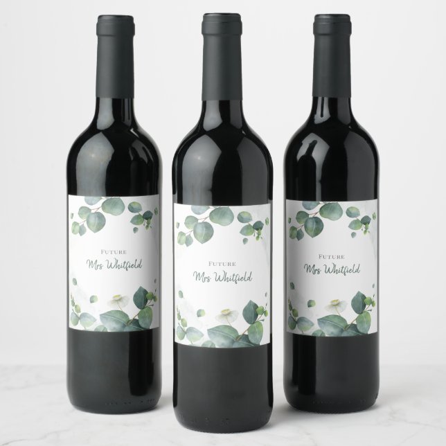 Bridal Shower Greenery Eucalyptus Future Mrs Wine Label (Bottles)