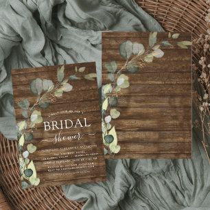 Bridal Shower Greenery Eucalyptus Rustic Wood Invitation