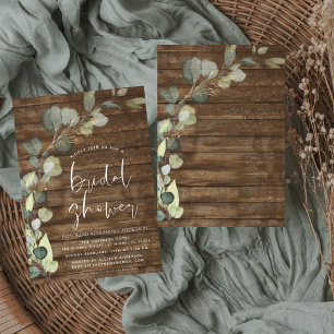 Bridal Shower Greenery Eucalyptus Rustic Wood Invitation