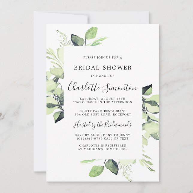 Bridal Shower Greenery Eucalyptus Succulent Invitation (Front)