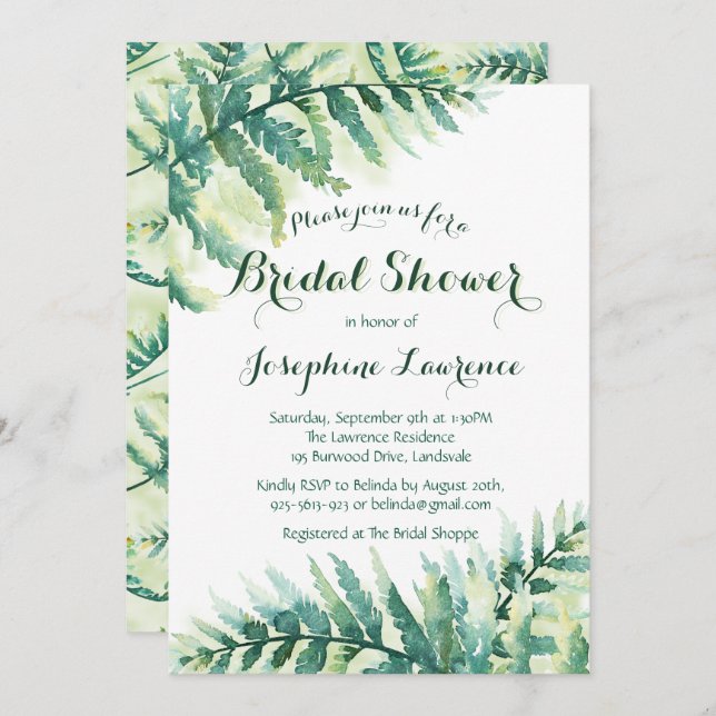 Bridal Shower Greenery Fern Invitation (Front/Back)