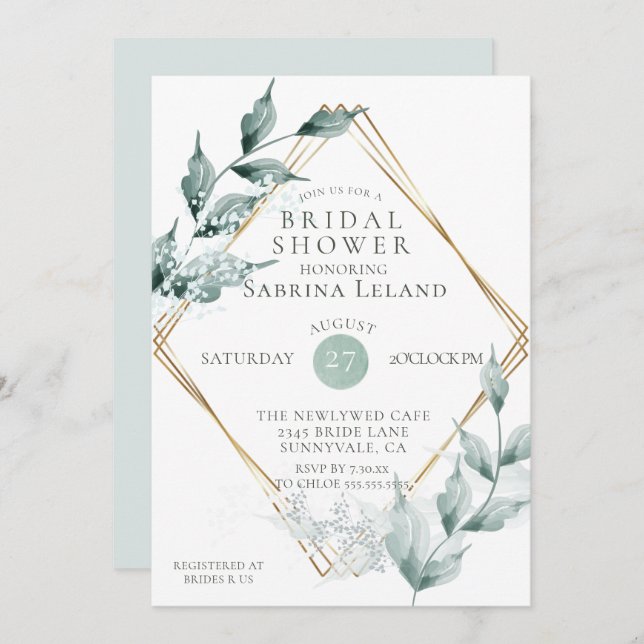 Bridal Shower | Greyed Jade Green Botanical Invitation (Front/Back)