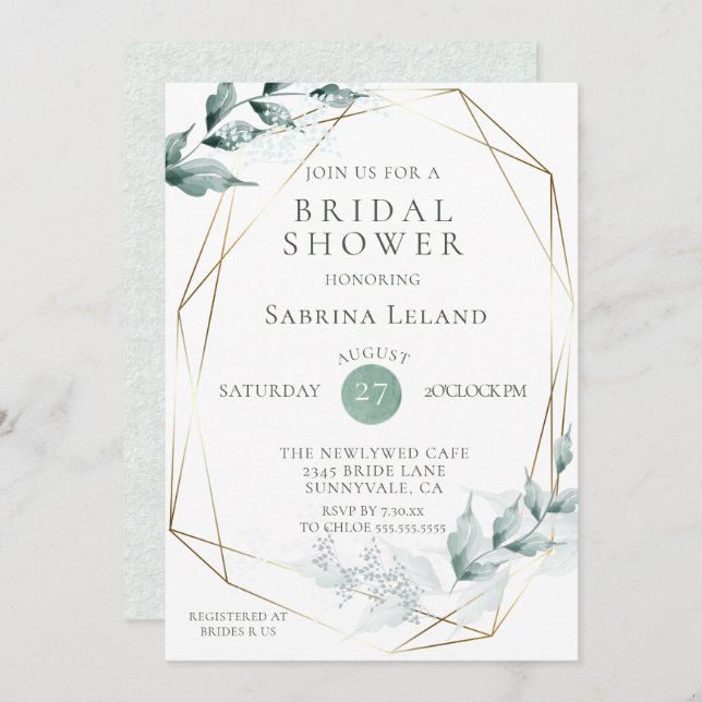 Bridal Shower | Greyed Jade Green Botanical Invitation (Front/Back)