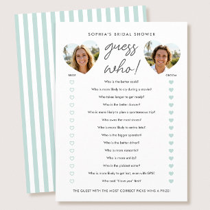 Bridal Shower Guess Who Party Game Card Photo Teal