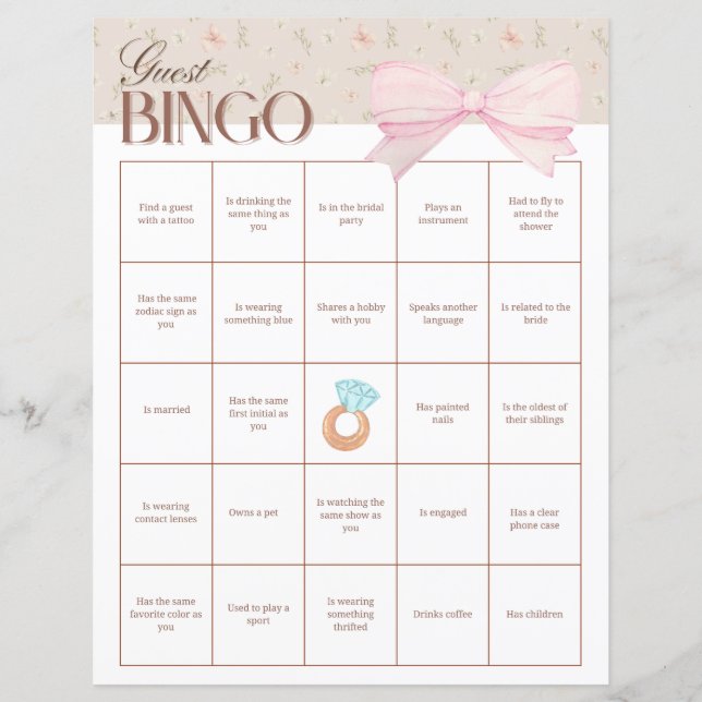 Bridal Shower Guest Bingo (Front)