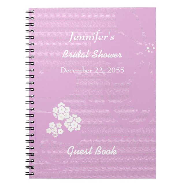 Bridal Shower Guest Book Pink, White Floral (Front)