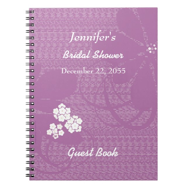 Bridal Shower Guest Book Purple, White Floral (Front)