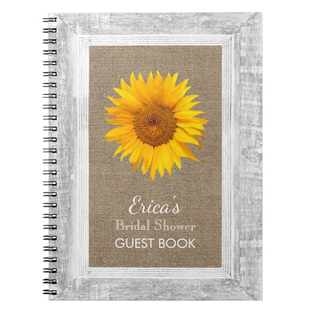 Bridal Shower Guest Book Sunflower Wood Framed (Front)