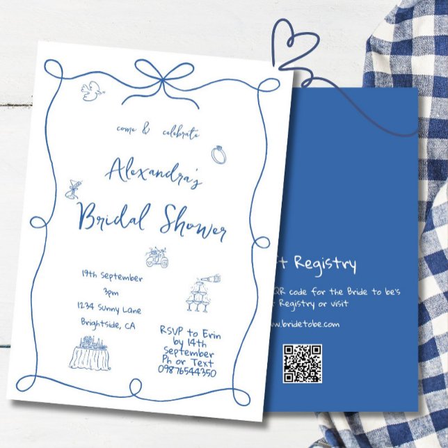Bridal Shower Hand Drawn French Blue Whimsical Invitation (Creator Uploaded)
