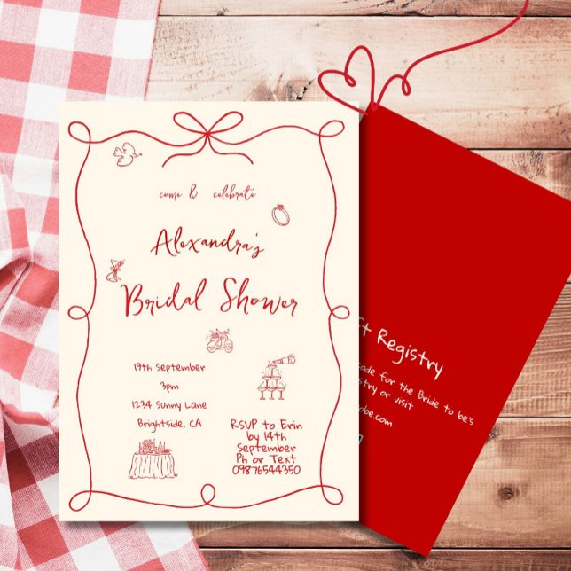 Bridal Shower Hand Drawn Red Whimsical Invitation (Creator Uploaded)