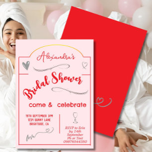 Bridal Shower Hand Written Red Pink Heart  Invitation