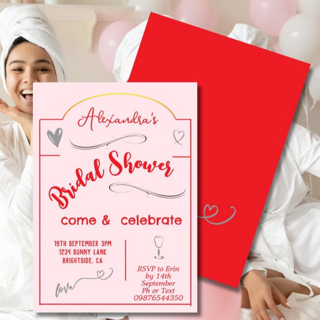 Bridal Shower Hand Written Red Pink Heart  Invitation (Creator Uploaded)