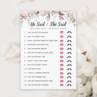 Bridal Shower He Said - She Said Game