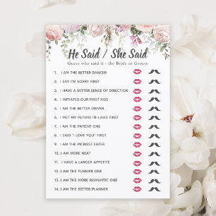 Bridal Shower He Said - She Said Game Invitation