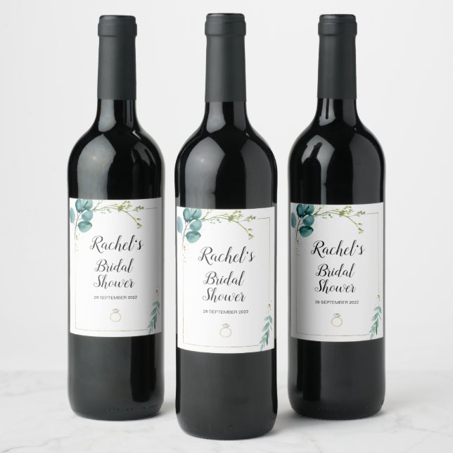 Bridal Shower Hens Night Bride to Be Greenery Wine Label (Bottles)