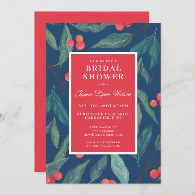 Bridal Shower | Holiday Holly & Berries Invitation (Front/Back)