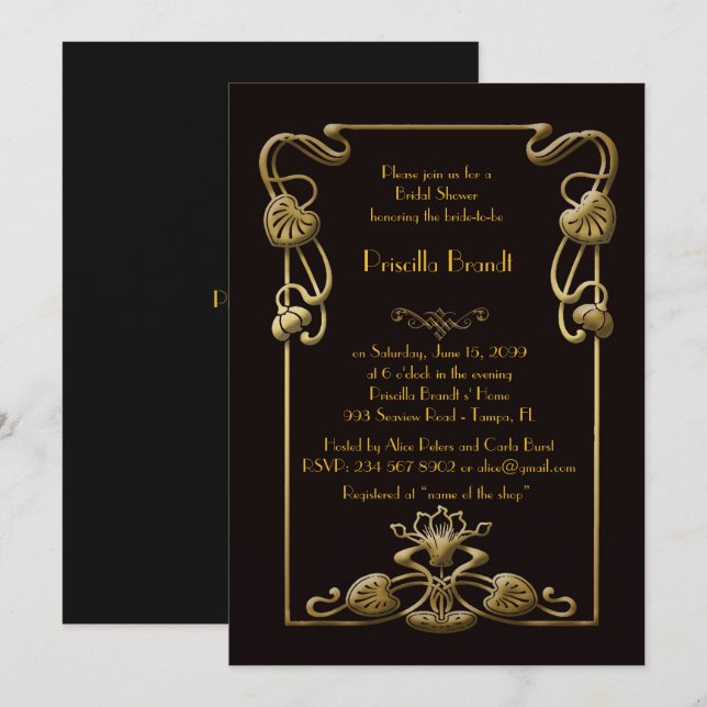 Bridal Shower Honouring, great Gatsby style, black Invitation (Front/Back)