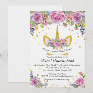 Bridal Shower Honouring, unicorn,white,flowers Invitation