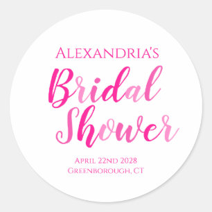 Bridal Shower Hot Pink Modern Party Classic Round Sticker
