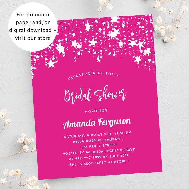Bridal Shower hot pink stars budget invitation Flyer (Creator Uploaded)