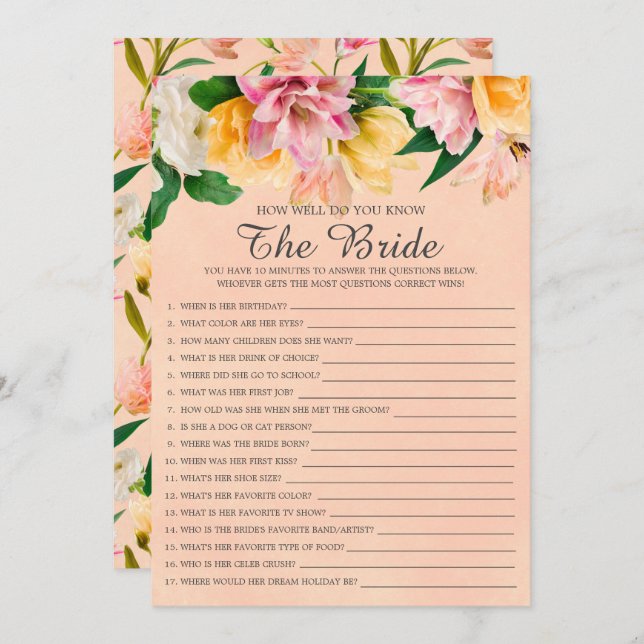 Bridal Shower How Well Do You Know The Bride Game  Invitation (Front/Back)