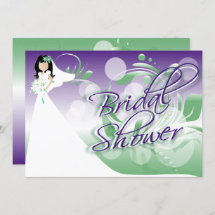 Bridal Shower in a Pretty Green, Purple And White Invitation