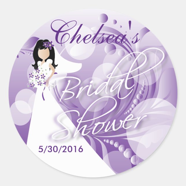 Bridal Shower in a Purple and White Classic Round Sticker (Front)