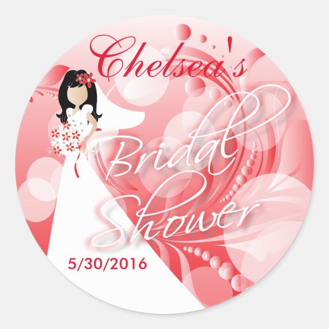 Bridal Shower in a Red and White Classic Round Sticker (Front)