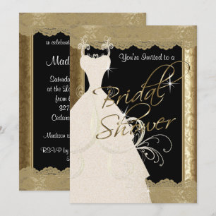Bridal Shower in Metallic Antique Gold & Lace Invitation