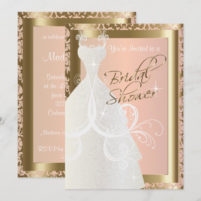 Bridal Shower in Metallic Gold and Pink Rose Invitation (Front/Back)