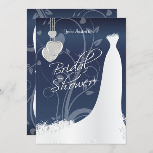 Bridal Shower in Navy Blue Floral Satin Invitation